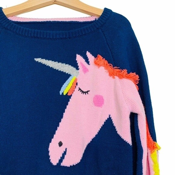 Joules Gee Gee Girls Unicorn Knitted Navy Sweater 9-10Y - Picture 11 of 12